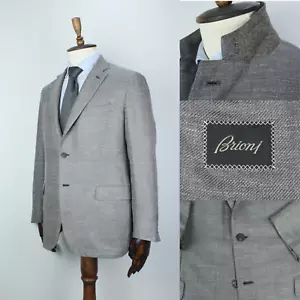 BRIONI Gray Hopsack SILK & LINEN Sport Coat Blazer Jacket 54 IT 44 US/UK - Picture 1 of 17