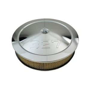 14" Chevy 327 Logo Muscle Chrome Air Cleaner Flat Base Hot Rod GM SBC BBC Street - Picture 1 of 2