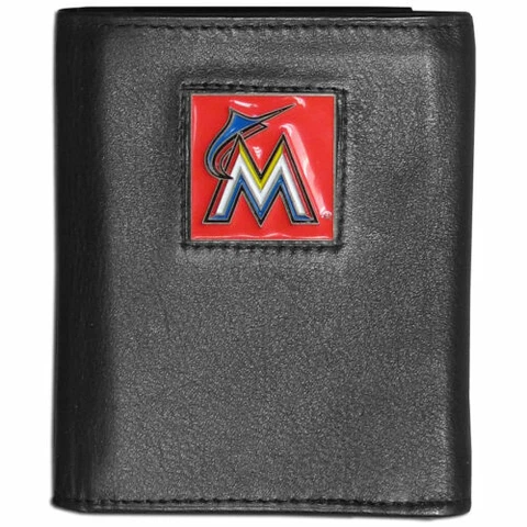Miami Marlins Deluxe Tri-Fold Fine Grain Leather Wallet, MLB Cover