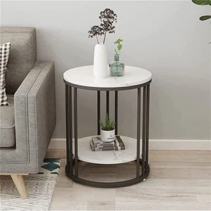 Upscale White Marble Circle Side Storage Table Vase Display Corner Coffee Table - Picture 1 of 14