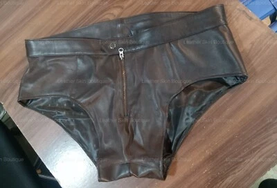 Calzoncillos de cuero real para hombre Jockstrap marrón tanga bolsa sin cordones ropa interior Foto 1 de 4