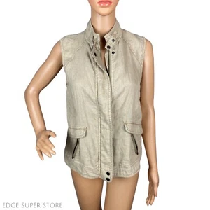 Anthropologie Michael Stars Linen Beige Boho Utility Zip Vest Jacket Size Small - Picture 1 of 6