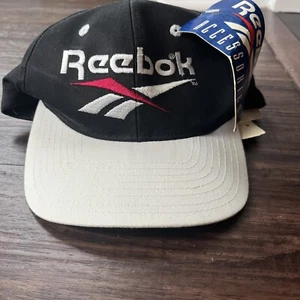 True Vintage Dead Stock Hat Rebook Old School 90's Black SnapBack Logo NWT - Picture 1 of 12