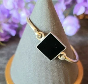 Vintage signiert Mexiko Taxco ? Sterling Silber Onyx Armband - Bild 1 von 4