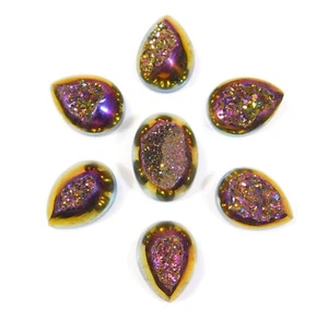 7.Pieces Natural Titanium Druzy Cabochon Gemstone Wholesale Lot 62.Ct DK=237 - Picture 1 of 6