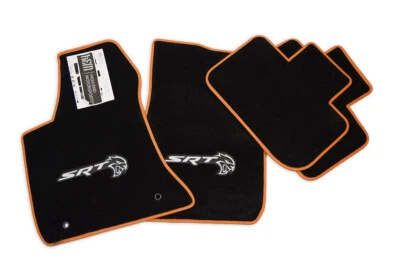 NEW Dodge Charger Floor Mats Black Floor Mats ORANGE Trim HellCAT - Premium 32oz - Image 1 of 3