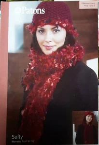 New Original Patons Softy, Scarf And Hat Knitting Pattern - Picture 1 of 3