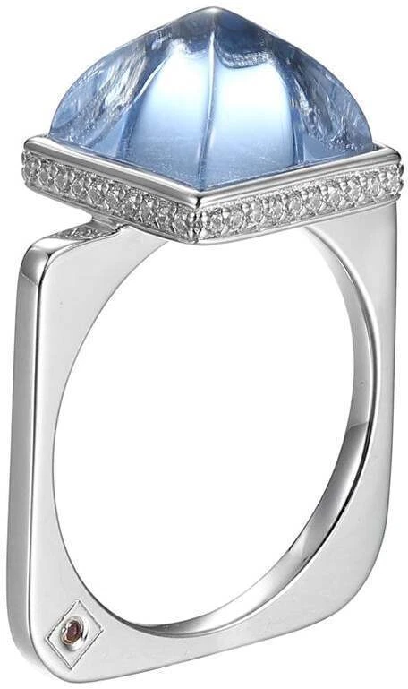 ELLE 925 Silver Pivot Collection Euro Shank Ring w/ Lab-Created Blue Quartz & CZ - Image 1 of 1