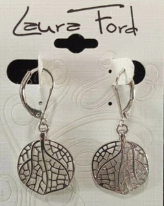 LAURA FORD Earrings Filigree Dangle Silver tone Filigree Lever closure Leaf NWT - Picture 1 of 3