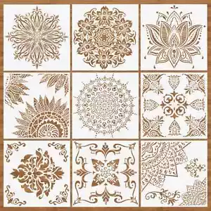 9 Pack(12X12 Inch) Large Mandala Stencils, Reusable Stencils for Painting - Picture 1 of 2
