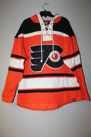 New NHL Philadelphia Flyers old time jersey style mid weight cotton hoodie men L Cover