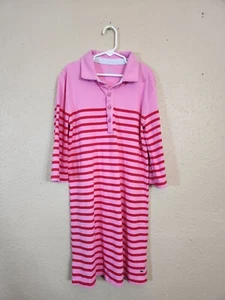 Vineyard Vines Girls Rose Pink Red Striped 3/4 Sleeve Rugby Shirt Dress Sz Large - Picture 1 of 6