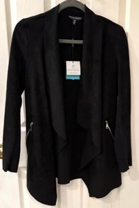 NWT Ming Wang Black Lightweight Faux Suede Jacket XS Open Front - Picture 1 of 6