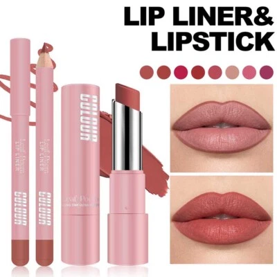 Long Lasting Lip Gloss Non-stick Matte Liquid Lipstick Lip Liner Pencil Kit Se ^ - Image 1 of 4