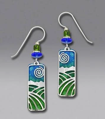 Adajio Earrings Lush Green & Blue Column 'Landscape' Overlay Handmade in USA - Image 1 of 4