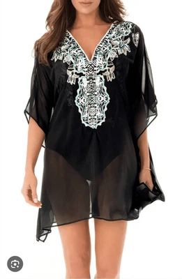 Kimono Miraclesuit Mujer Pequeño Floral Caftán Natación Cubrir Semisheer Cuentas Foto 1 de 4