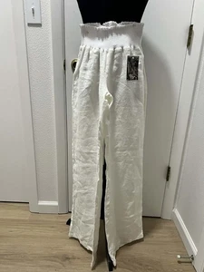 Pantalones blancos de cintura alta de lino de pierna ancha bolsa de papel ajustada cintura talla M nuevos con etiquetas - Imagen 1 de 4