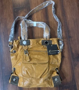 Bolso de hombro grande de cuero metálico marrón B. Makowsky accesorios gruesos - Imagen 1 de 11