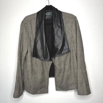 Lauren Ralph Lauren Herringbone Wool Jacket Size 2X Faux Leather Shawl Collar - Image 1 of 4