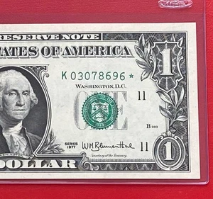 1977 STAR NOTE $1 DOLLAR BILL ( DALLAS K ) UNCIRCULATED - Picture 1 of 3