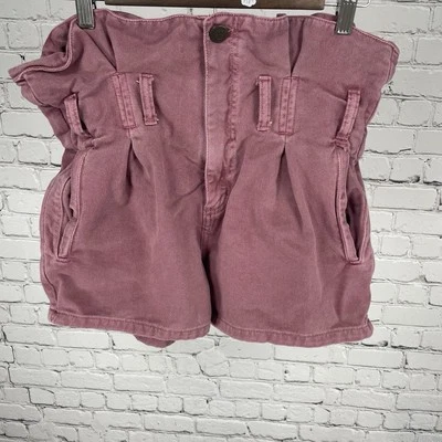 John John Purple Pink 100% Cotton Twill High Rise Paperbag Jean Shorts Size 30 — 第 1/4 张图片