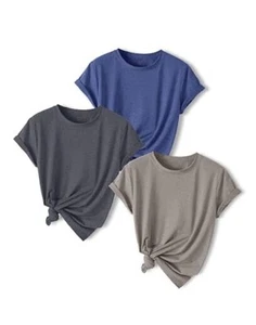 Womens Summer Tops 3 Pack Cap Sleeve T Shirts Crew Neck Casual Basic Tees - Picture 1 of 4
