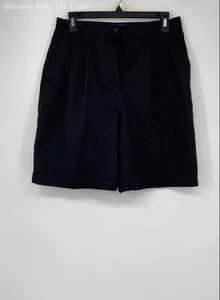 Karen Scott Sport Womens Black Flat Front Dark Wash Bermuda Shorts Size 10 - Picture 1 of 6