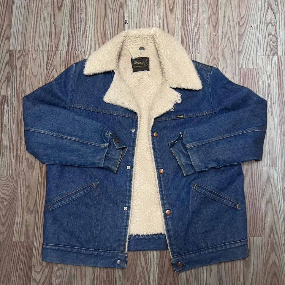 Vintage Wrangler Denim Sherpa Jacket 70s Size Large Made In USA - Image 1 of 4
