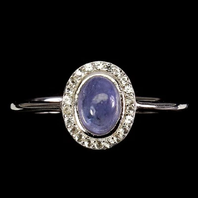 Anello in argento sterling 925 ovale tanzanite blu 6x4 mm gemma gioiello... - Immagine 1 di 4