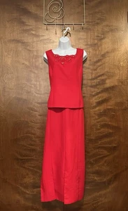 Lisa Rene Vintage 2-teiliges Rock Set mit Top Damen 12 rot verziert Urlaub - Bild 1 von 20