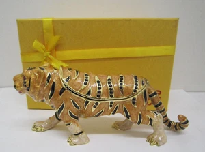 Walking Tiger Schmuckschatulle, aufklappbar, wunderschön juwelenbesetzt & emailliert, Neu in OVP - Bild 1 von 4