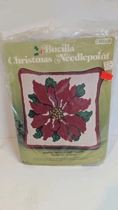 Bucilla Christmas Needlepoint Kit No 60338 Poinsettia 14” Pillow - Picture 1 of 4