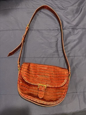 J.Crew Classic large saddle bag croc-embossed leather Burgundy Sold Out Purse Foto 1 de 4