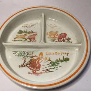 Vintage Retro Little Bo Peep Divided Child’s Plate Fire-King Vitrock Orange MCM - Picture 1 of 5