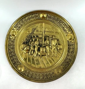 Vintage Brass Repousse Embossed Charger Flue Pipe Cover Wall Hanging 14" Pub - Picture 1 of 8
