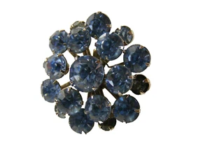 50S BLUE PIN VINTAGE BROOCH ROUND SWEATER PIN 50S VINTAGE COSTUME JEWELRY - Picture 1 of 7