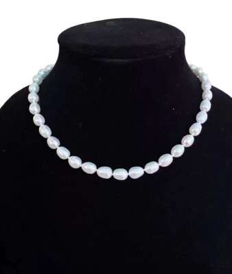 M&M Signed Baroque Pearl Necklace 17-19” Silver Tone Heart Clasp - Image 1 of 4