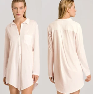 HANRO SWITZERLAND S Crystal Pink Cotton Deluxe Knit Long Sleeve Sleep Shirt - Picture 1 of 15