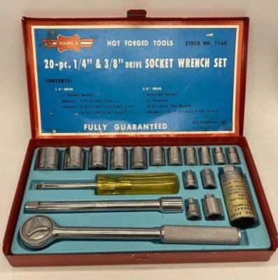 Socket Wrench Set 20 Piece 1/4 & 3/8 Drive SAE Mark I No 1169 Made In Japan Vtg - Image 1 of 4