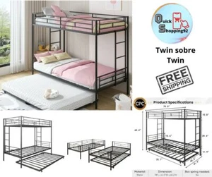 Litera De Metal Twin Con Cama Inferior 3 Camas Individuales Cama Litera Twin - Picture 1 of 12