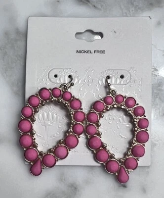 Target Gold Tone Pink Dangle Statement Earrings Nickel Free New With Tag - Image 1 of 4