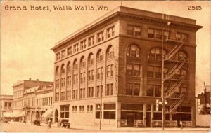 Walla Walla, WA Washington GRAND HOTEL & Straßenszene ca 1910 Sepia Postkarte - Bild 1 von 2