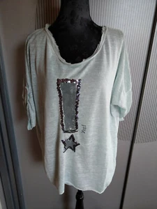 Shirt Pullover hellblau Pailletten Made in Italy  38 M - Bild 1 von 4