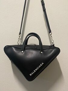 Balenciaga Triangle Duffle Bag Calfskin Leather Small Black W/ Dust Bag Handbag