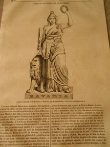 Statue colossale de la Bavière à Munich Gravure Print 1841 - Picture 1 of 1