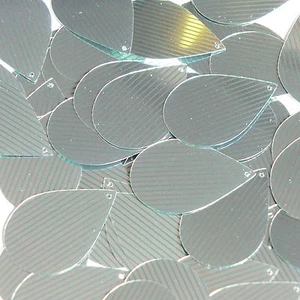 Sequin Teardrop 1.5" Green Silver Pinstripe Metallic Couture Paillettes - Picture 1 of 2