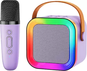 Mini Kids Karaoke Machine, Portable Bluetooth Speaker with Wireless Microphone - Picture 1 of 13