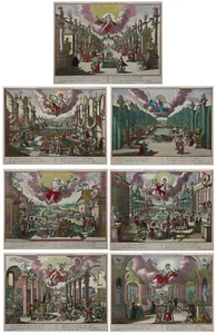 Planets - Probst 1760 - Complete Series, 7 Sheets - Rare - Magnificent Old Color - Picture 1 of 12