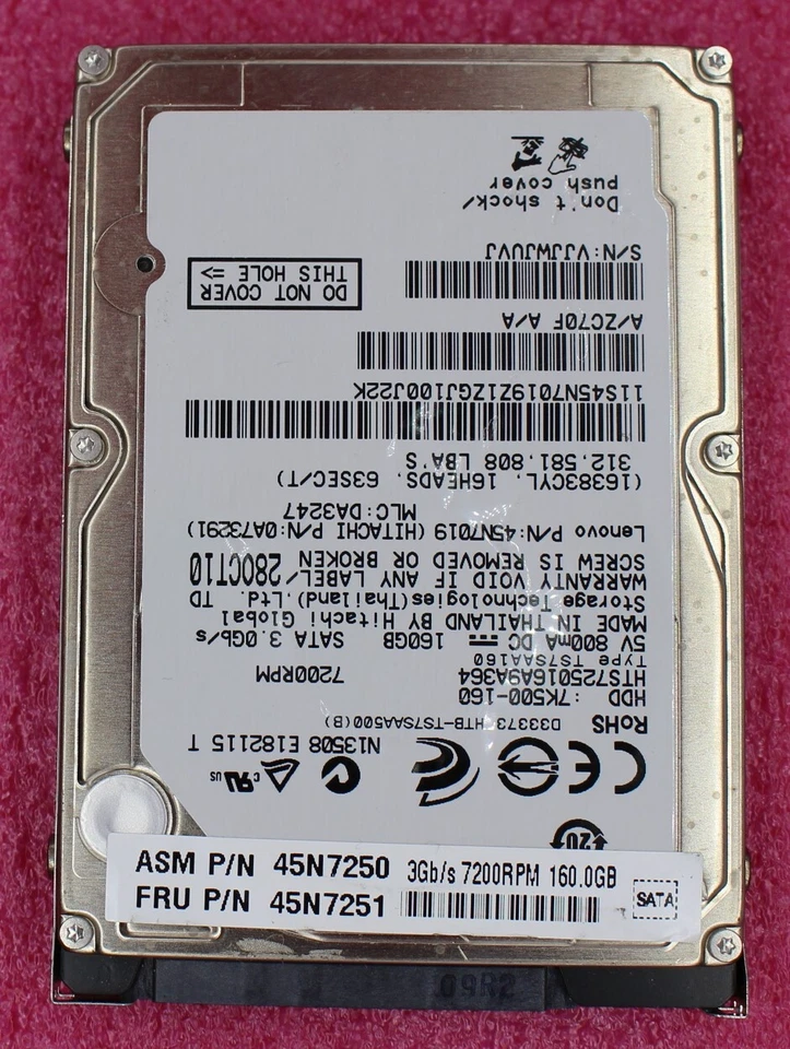 45N7251 - IBM ThinkPad 160GB 2.5 inch 7200rpm 9.5mm SATA Hard Drive - Image 1 of 1
