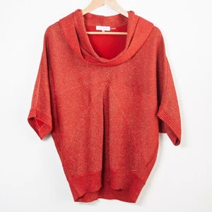Calvin Klein Women's Lightweight Red Sweater Cowl Neck Short Sleeve Sparkles M - Picture 1 of 4